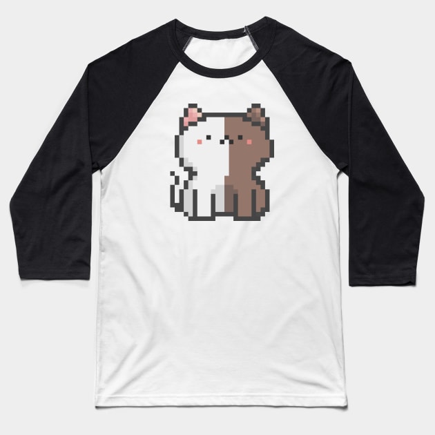 Pixel Quiet Two Face White Brown Cat 42 Baseball T-Shirt by Infinite Mew Mew